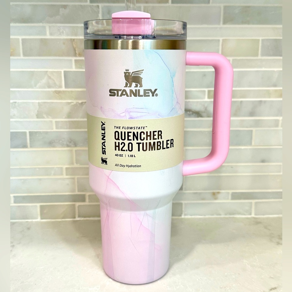 NEW Stanley Watercolor Tulle Pink 40oz FlowState 2.0 Tumbler Quencher Limited Ed